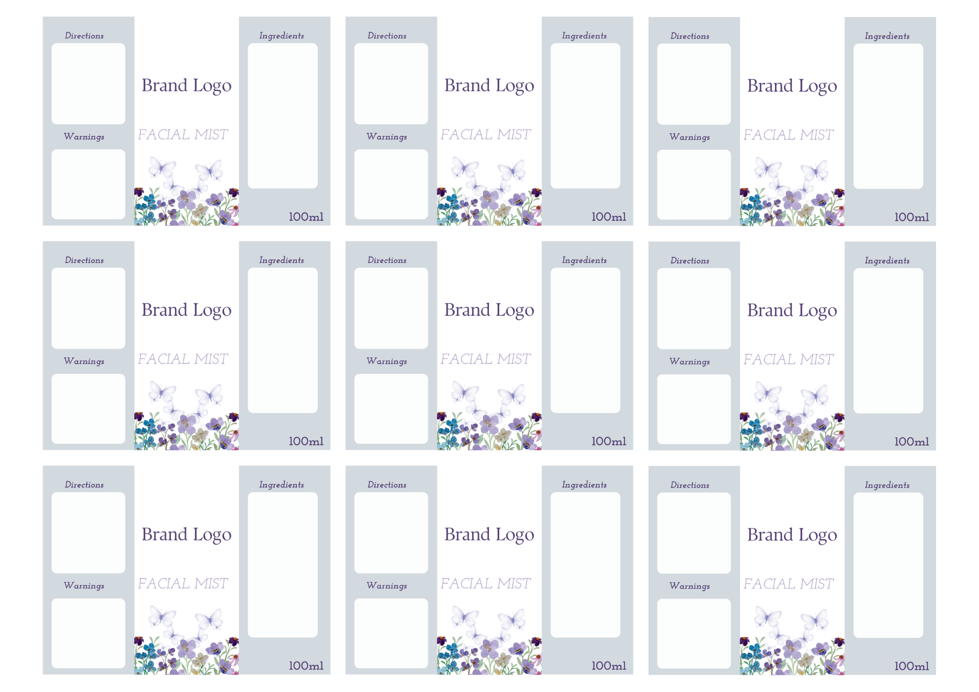 Facial Mist Printed Labels