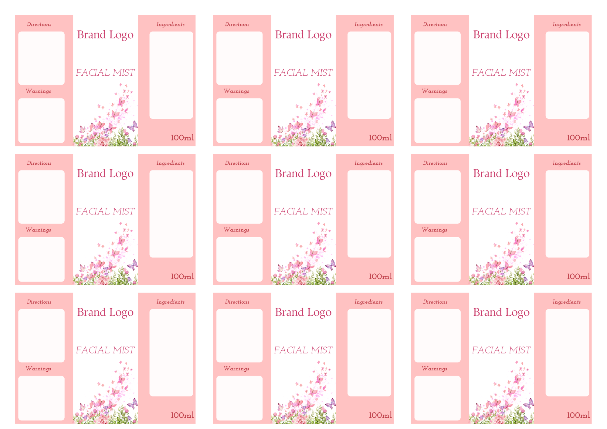Facial Mist Printed Labels