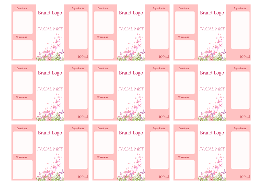 Facial Mist Printed Labels