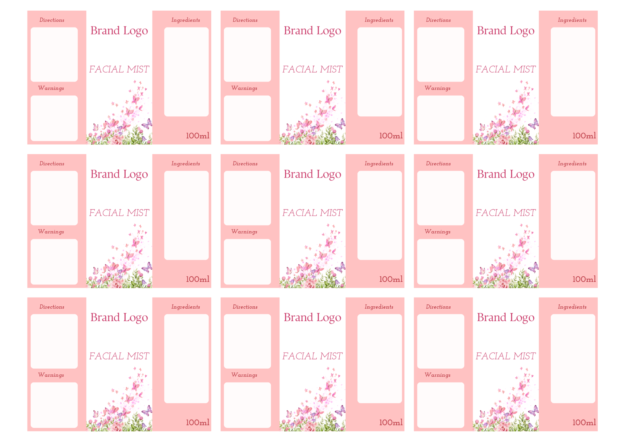 Facial Mist Printed Labels